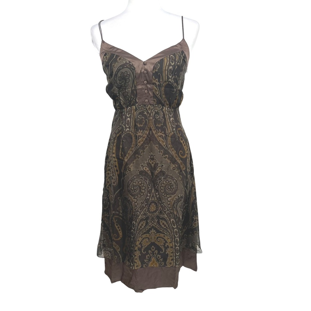 Fiori di Zucca Slip Silk Dress 2 Brown Paisley Y2K Babydoll Boho Earthy Fairy